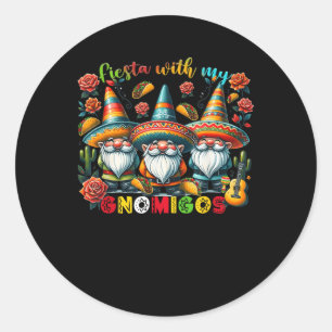 Pegatina Redonda Fiesta de Gnome con mi Gnomigos mexicanos Cinco
