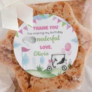 Pegatina Redonda Fiesta de golf rosado Labels Cumpleaños Baby Showe