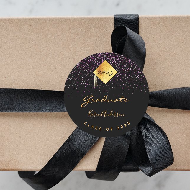 Pegatina Redonda Fiesta de graduación 2023 tapa morada negra para g (Subido por el creador)