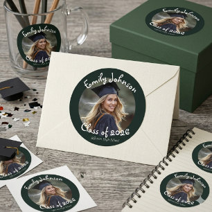 Pegatina Redonda Fiesta de Graduación con Foto Moderna Personalizad