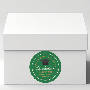 Pegatina Redonda Fiesta de graduación de escuela secundaria en verd