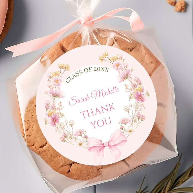 Pegatina Redonda Fiesta de graduación de flores silvestres boho ros (Subido por el creador)