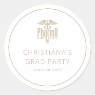 Pegatina Redonda Fiesta de graduación de PharmD Doctor de Farmacia