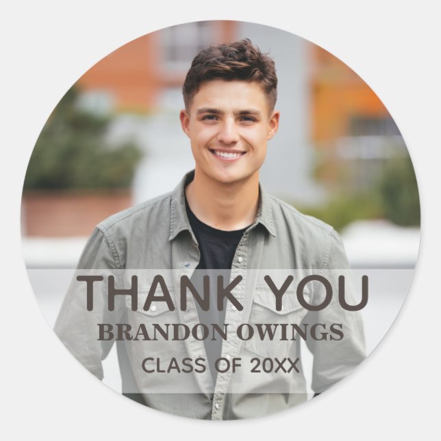 Pegatina Redonda Fiesta de Graduación Foto Gracias Nombre Año Clase (Anverso)