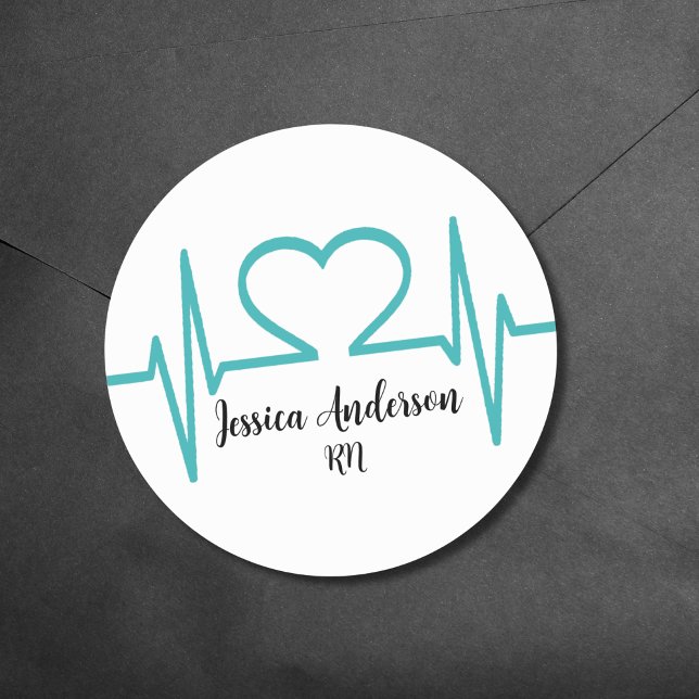 Pegatina Redonda Fiesta de Graduación Médica de Enfermería Médica D (Heart Beat EKG Line Nursing Doctor Medical Classic Round Sticker)