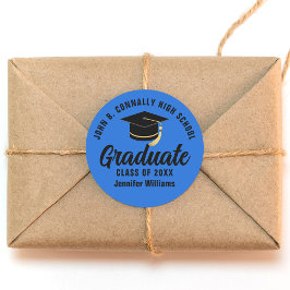 Pegatina Redonda Fiesta de Graduación Personalizada Azul Negro