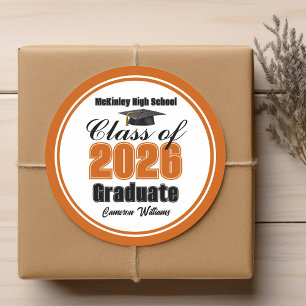 Pegatina Redonda Fiesta de graduación personalizada de naranja de l