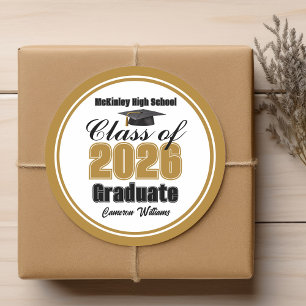 Pegatina Redonda Fiesta de graduación personalizada de oro de la cl