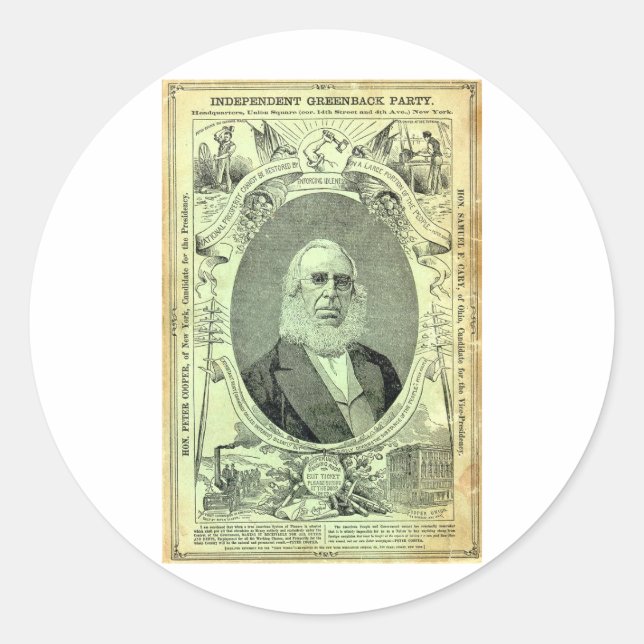 Pegatina Redonda fiesta de Greenback de 1876 (Anverso)