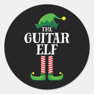 Pegatina Redonda Fiesta de Guitar Elf Matching Family Group Navidad