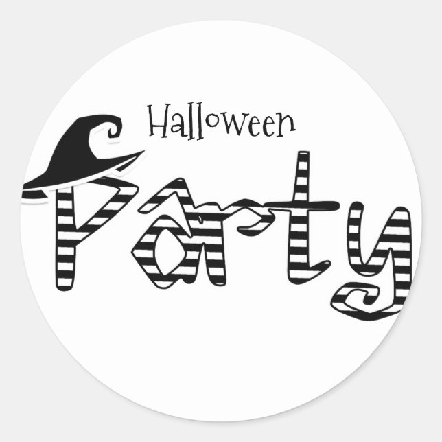 Pegatina Redonda Fiesta de Halloween de Bruja Blanco y Negro (Anverso)