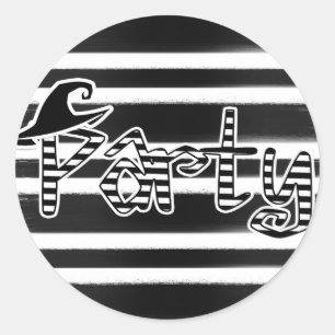 Pegatina Redonda Fiesta de Halloween de Bruja Negra y Blanca