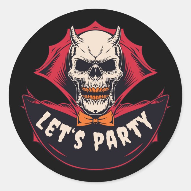 Pegatina Redonda Fiesta de Halloween de esqueleto espeluznante (Anverso)