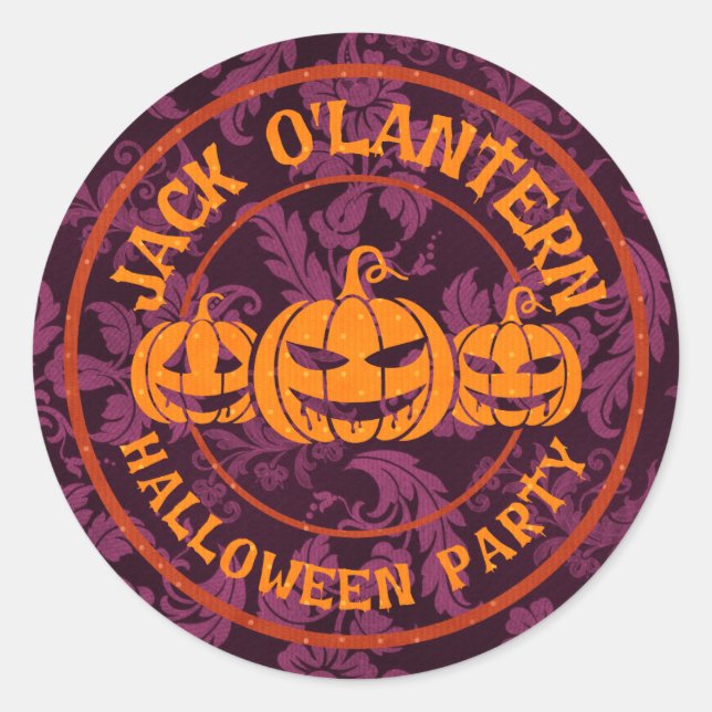 Pegatina Redonda Fiesta de Halloween de Jack O'Lantern (Anverso)