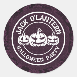 Pegatina Redonda Fiesta de Halloween de Jack O'Lantern Morado Oscur