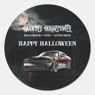 Pegatina Redonda Fiesta de Halloween de Muscle Car Americano Espelu
