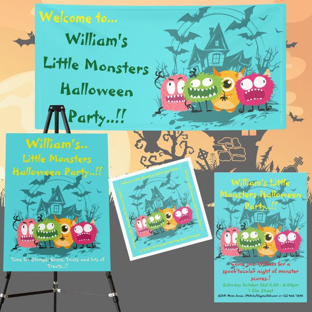 Pegatina Redonda Fiesta de Halloween de pequeños monstruos (Little Monsters Halloween Party Collection)