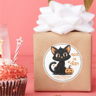 Pegatina Redonda fiesta de Halloween del gato negro lindo