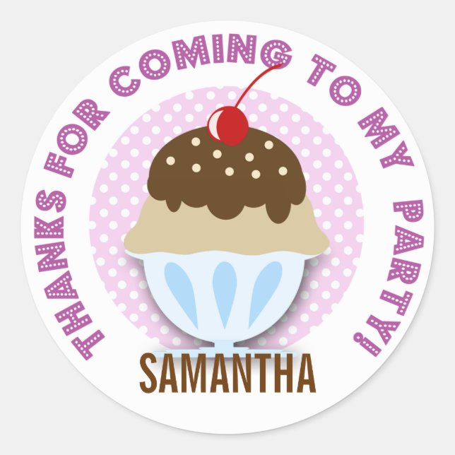 Pegatina Redonda Fiesta De Helado Personalizado Gracias Pegatinas (Anverso)