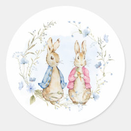 Pegatina Redonda Fiesta de hermanos Peter y Flopsy Rabbit