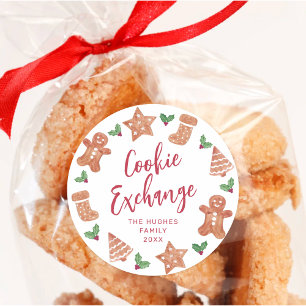 Pegatina Redonda Fiesta de Intercambio de Galletas de Navidad