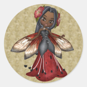 Pegatina Redonda Fiesta de la Faerie afroamericana Ladybug