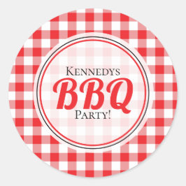 Pegatina Redonda Fiesta de la familia Red Gingham