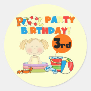 Pegatina Redonda Fiesta de la piscina camisetas de cumpleaños y reg