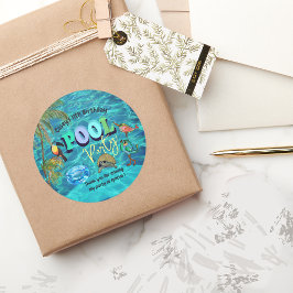 Pegatina Redonda Fiesta de la piscina divertida de verano gracias c