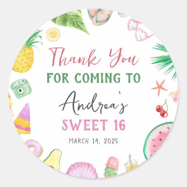 Pegatina Redonda Fiesta de la piscina moderna de presupuesto verano (Anverso)