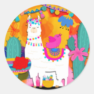 Pegatina Redonda Fiesta de Llama Cinco De Mayo Favor de Cumpleaños