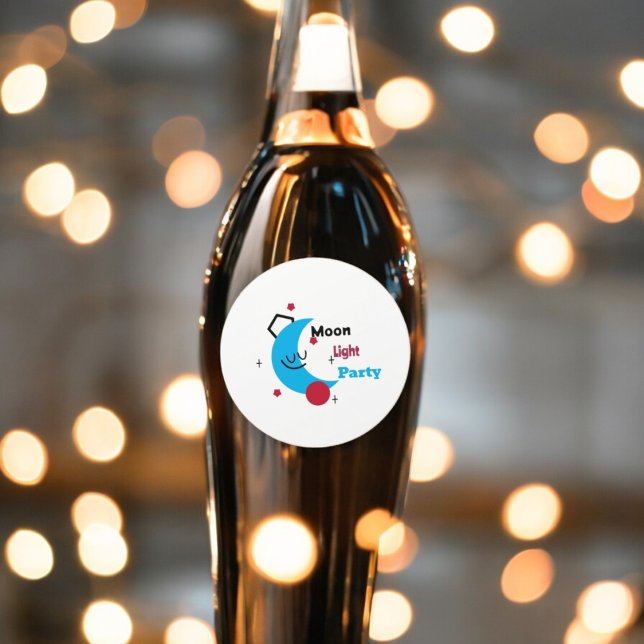 Pegatina Redonda Fiesta de luz de la luna (moon light night party theme sticker,birthday party sticker,gift pack,envelope,return gift sticker)