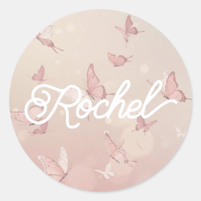 Pegatina Redonda fiesta de mariposa rosa bonito Favor Bags (Anverso)