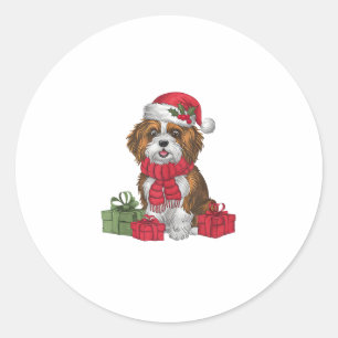 Pegatina Redonda Fiesta de Navidad Decoración Navidades de perro de