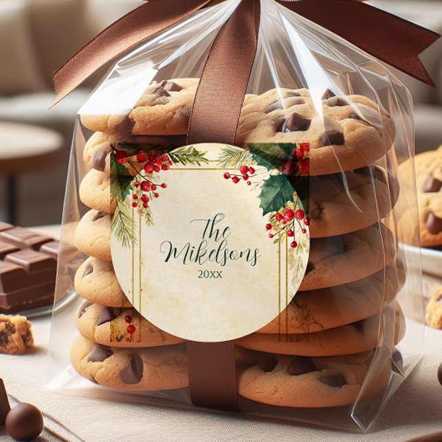 Pegatina Redonda Fiesta de Navidades clásicos Holly Berry (Subido por el creador)