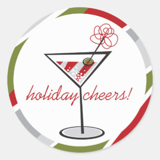 Pegatina Redonda Fiesta de Navidades de Cocktail Martini Holiday Ch