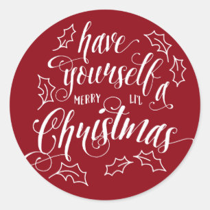 Pegatina Redonda Fiesta de Navidades Hand Lettered Merry Li  