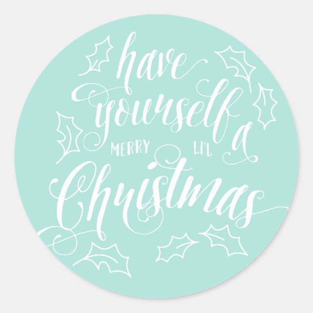 Pegatina Redonda Fiesta de Navidades Hand Lettered Merry Li | (Anverso)