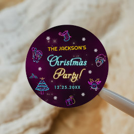 Pegatina Redonda Fiesta de Navidades morados modernos de Neon Neon