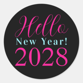 Pegatina Redonda Fiesta de Nochevieja Black Hot Pink