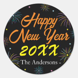 Pegatina Redonda Fiesta de Nochevieja de color plano - negro