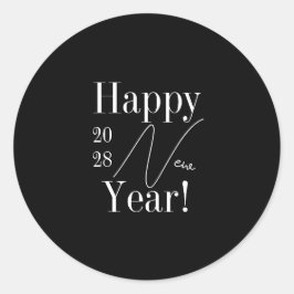 Pegatina Redonda Fiesta de Nochevieja Negra y Blanca