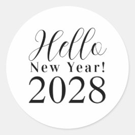 Pegatina Redonda Fiesta de Nochevieja Negra y Blanca