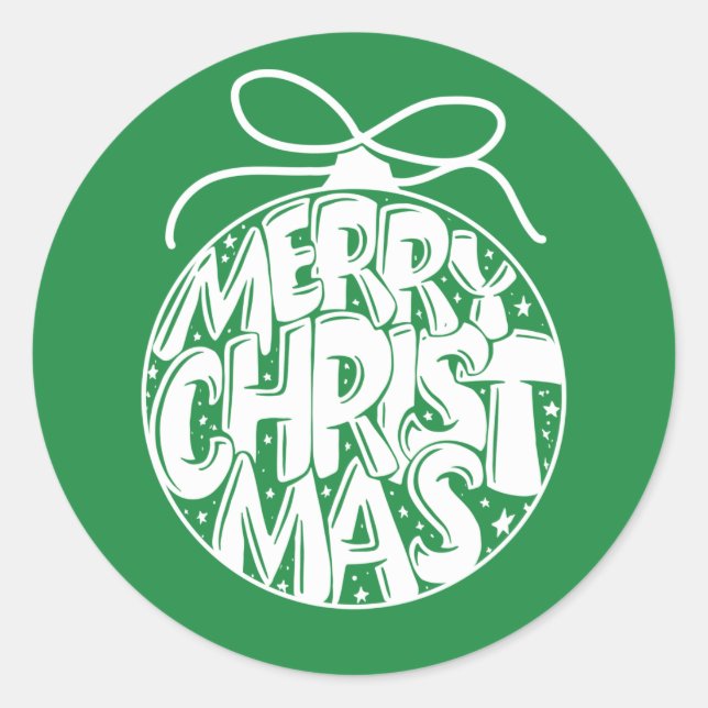 Pegatina Redonda Fiesta de Ornamento de Feliz Navidad Verde (Anverso)