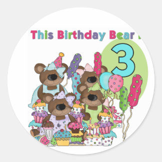 Pegatina Redonda Fiesta de Oso de Teddy Tshirts de cumpleaños y reg