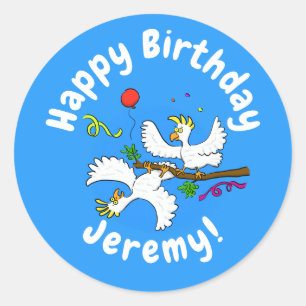 Pegatina Redonda Fiesta de pájaros de cacatúa graciosa