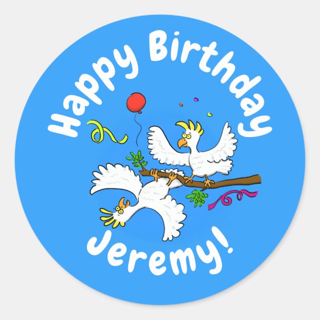 Pegatina Redonda Fiesta de pájaros de cacatúa graciosa (Anverso)