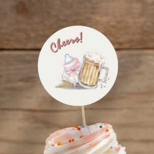 Pegatina Redonda Fiesta de pañales de cerveza de leche de bebé rosa