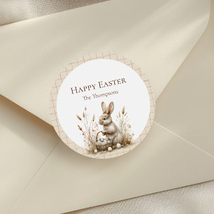 Pegatina Redonda Fiesta de Pascua Bunny Beige Boho