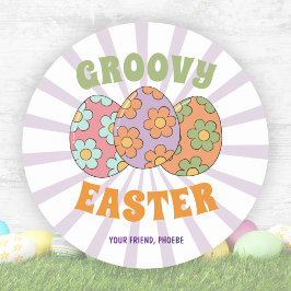 Pegatina Redonda Fiesta de Pascua Cute Purple Retro Groovy